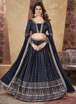 Georgette Navy  Bridal Wear Pigment Foil Work Readymade Lehenga Choli